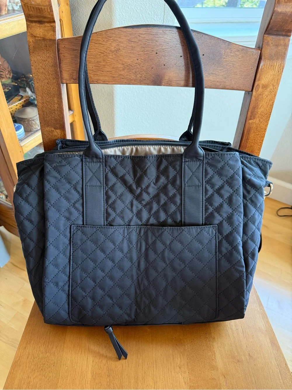 Lovevook Quilted Black Laptop Tote Bag for Women